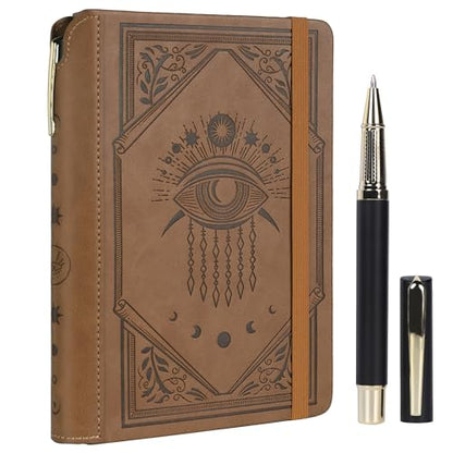 TIEFOSSI Lined Journal Notebook for Women Men, Leather Journal with Pen, A5 Evil Eye Hardcover Notebook for Work, Journaling, Travel & School, 100 GSM Thick Paper, 320 Numbered Pages, 6.2 x 8.3 in - color: Sand