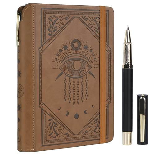 TIEFOSSI Lined Journal Notebook for Women Men, Leather Journal with Pen, A5 Evil Eye Hardcover Notebook for Work, Journaling, Travel & School, 100 GSM Thick Paper, 320 Numbered Pages, 6.2 x 8.3 in - color: Sand