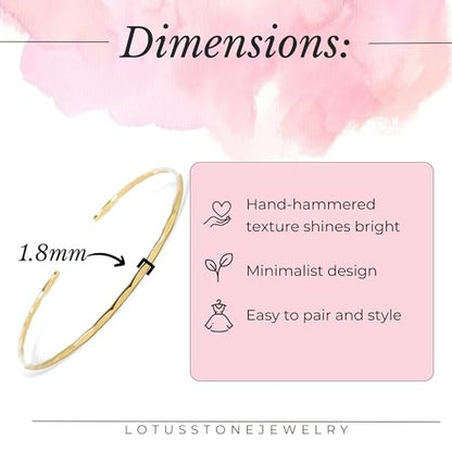 Thin Hammered Cuff, in Solid Sterling Silver, 14K Gold Fill, and Rose Gold Fill; Delicate Handmade Stacking Bracelet for Women by Lotus Stone Design - color: Gold, size: Medium