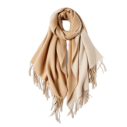 maamgic Womens Scarf Large Pashmina Shawls and Wraps Light Blanket Scarf for Evening Dress Warm Daily Travel Office - color: Apricot and Beige