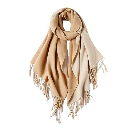 maamgic Womens Scarf Large Pashmina Shawls and Wraps Light Blanket Scarf for Evening Dress Warm Daily Travel Office - color: Apricot and Beige