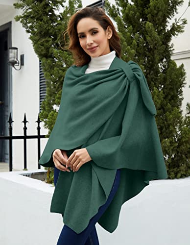 PULI Womens Large Cross Front Poncho Sweater Wrap Topper Knitted Elegant Shawls Cape for Fall Winter - color: 1-sea Green
