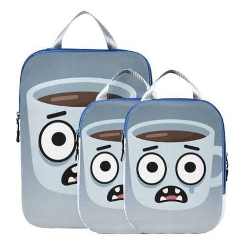 Stackable 3 Set Travel Packing Cubes For Suitcases Polyester Closet Organizer Storage, Monday Morning Look (3 Set) - color: Monday Morning Look