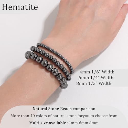 Vinswet 4mm 6mm 8mm Healing Crystal Bracelets for Women Men Natural Stone Beaded Stretch Bracelet Handmade Gemstone Reiki Spiritual Jewelry Gifts - color: Hematite, size: 8mm