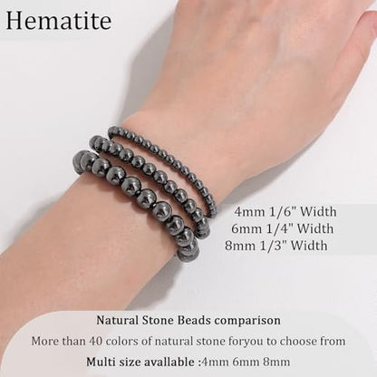 Vinswet 4mm 6mm 8mm Healing Crystal Bracelets for Women Men Natural Stone Beaded Stretch Bracelet Handmade Gemstone Reiki Spiritual Jewelry Gifts - color: Hematite, size: 8mm