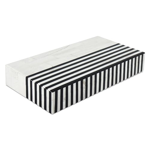 Handicrafts Home Large Decorative Storage Box with Lid – Black White Modern Storage Box, Remote Control Organizer for Coffee Table, Console & Living Room Decor – Mono Lead 12 x 6 x 2 - color: MONO-LEAD, size: 12 x 6 x 2 Inches