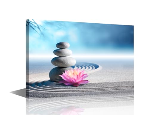 Zen Canvas Wall Art Sand, Lily and Spa Stones in Zen Garden Painting Prints Spa Meditation Painting Artwork for Spa Yoga Room Bathroom Wall Decor with Frame 12x18 inch - color: Artwork 06, size: 18x12 in
