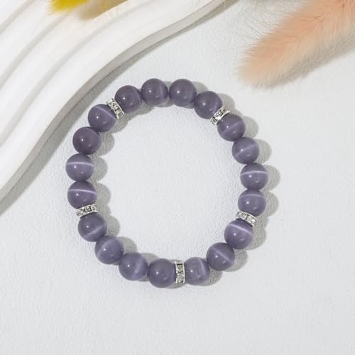 Healing Bracelet For Women Anxiety Crystal Bracelet Chakra Beaded Bracelets Rose Quartz Crystals And Healing Stones Yoga Bead Bracelet Calming Stretch Bracelet Stress Relief Gifts For Women - color: Violet-Cat Eye