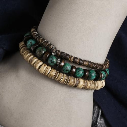 Vintage Multilayer African Turpine Wood Beaded Stretch Bracelets Bohemian Retro Coconut Shell Stackable Elastic Bracelet for Women Men Summer Beach Vacation Holiday Jewelry Gifts - style: StyleA