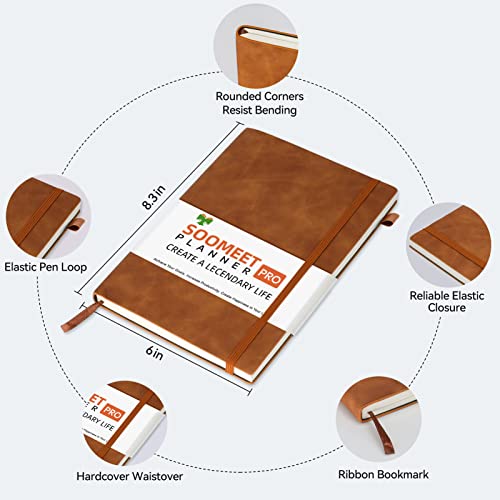 Lined Journal Notebook, 200 Pages, Leather Hardcover Notebooks, A5 College Ruled Thick Classic with Pen Loop Notebook Journals for Writing, for Women Men Office School, 5.75'' X 8.38'', Brown - color: Brown