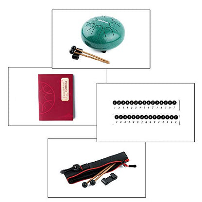 Steel Tongue Drum for Kids: 8 Notes 6 Inches Key of C Metal Steel Drums Instrument with Bag for Meditation, Yoga, musical education, zen tone (Green) - color: Green