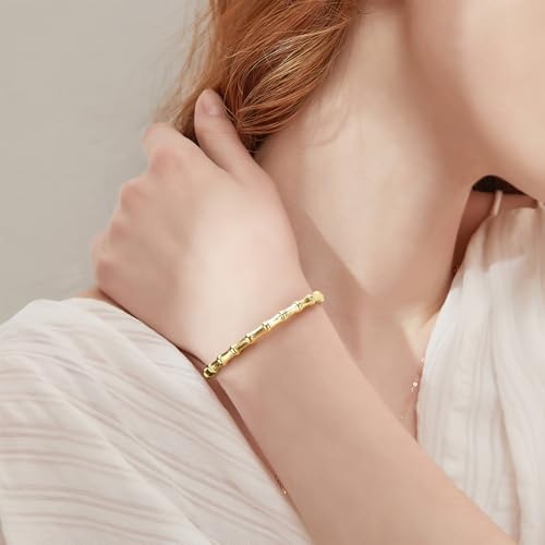 Bamboo Knot Bracelet for Women: 18K Gold Plated Dainty Classic Bamboo Style Open Clasp Cuff Bangle Trendy Minimalist Jewelry Inspirational Gift - color: gold