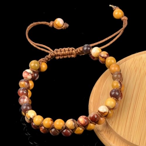 MASSIVE BEADS Double Layer Natural Chakra Healing Power Crystals Macrame Bracelet Yoga Stone Beads Gemstone Meditation Relax Anxiety Bangle for Unisex Women Men - color: Mookaite Jasper, size: 4mm