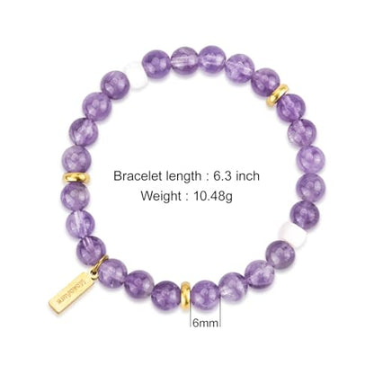 Natural Garnet Crystal Bracelet for Women & Men – Handmade Gemstone Beaded Stretch Bracelet, Polished Red Garnet Jewelry Gift, Root Chakra Stone for Confidence & Courage - color: Crown Chakra – Amethyst Arpeggio bracelet