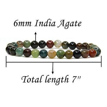 Angelstones Handmade Natural Healing Gemstone 6mm Round Beads Stretch Crystal Bracelet 7 Inch Unisex - color: India Agate