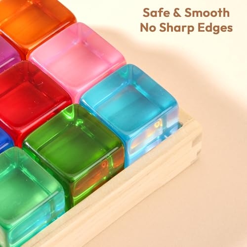 Woodtoe Large Building Blocks for Toddlers, Montessori Toys for 1 2 3 Year Old Boy Girl, No Choking Hazard Toys for Age 2-4 Kids Baby, Rainbow Acrylic Block Set, Sensory Birthday Toy Gifts for Kid - style: 9 PCS Large Acrylic Blocks Set