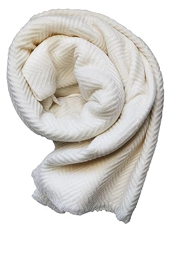 Handwoven Shawl Wraps Large Stole 8 ply Exclusive Premium Quality Wool Handmade in Nepal Pashmina Scarfs for Women And Men - color: Off-white