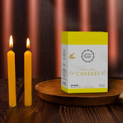 Raajsee Unscented Mini Taper Candles Pack of 20, Yellow | 5 Inches (H) Dinner Candle Sticks| Smokeless, and Dripless| Paraffin Wax with Cotton Wicks | Long Burning Time - color: Yellow, size: 5 Inch - Pack of 20