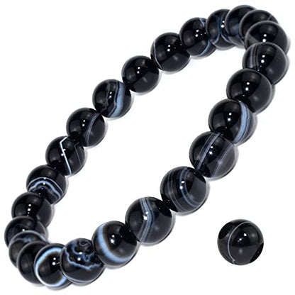 8mm Natural Gemstone Stretch Bracelet, Handmade Unisex Crystal Bracelets for Meditation, Yoga, Spiritual Healing & Positive Energy - color: Black Sardonyx