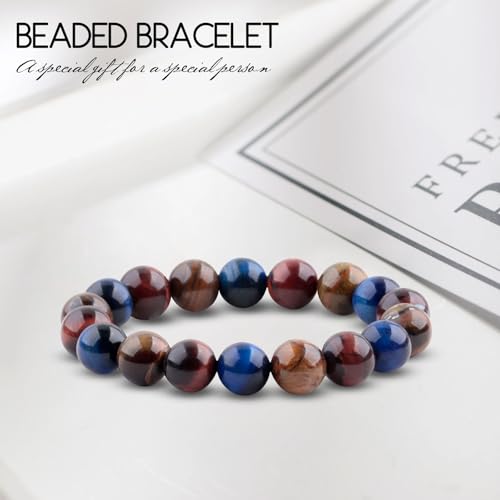 Natural Stretch Jade Bracelet for Women Men 10MM Bead 6.7 Inch to 7.5 inch Healing Crystal Energy Gemstone Bracelet for Women Men Gift - color: brown blue