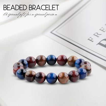 Natural Stretch Jade Bracelet for Women Men 10MM Bead 6.7 Inch to 7.5 inch Healing Crystal Energy Gemstone Bracelet for Women Men Gift - color: brown blue