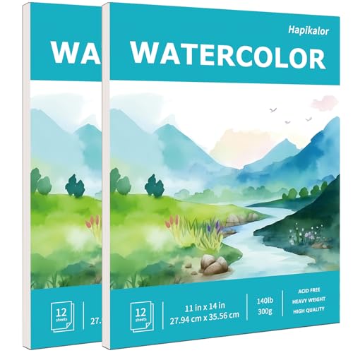 Hapikalor 11"x14" Watercolor Paper Pad, 2-Pack, 140lb/300gsm Artist Painting Drawing Paper Book, Art Supplies for Adults Kids, Watercolors, Watercolor Paint Set, Sketchbook, Journal, Teal - color: Teal, size: 11"x14"(Pack of 2) Pad