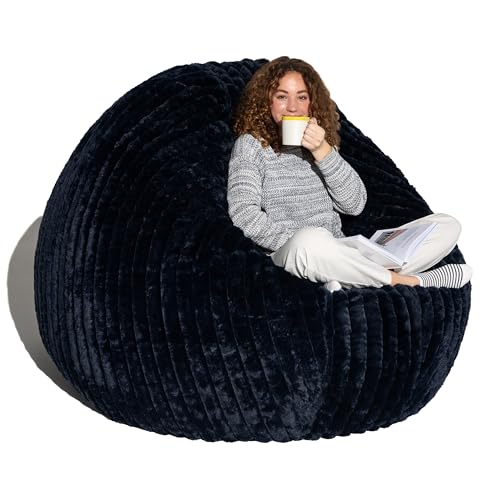 Jaxx 6 Foot Cocoon - 2-in-1 Convertible Bean Bag Bed & Large Bean Bag Chair for Adults, Premium Luxe Faux Fur - Mondo Midnight Blue
