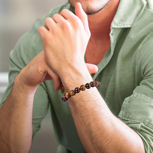 Tiger Eye Bracelets for Women Men, Triple Protection Chakra Beaded Bracelet, Relax Anxiety Healing Crystal Bracelet Jewelry for Balance, Natural Gemstones Bracelets Gifts for Women Birthday - style: 10MM
