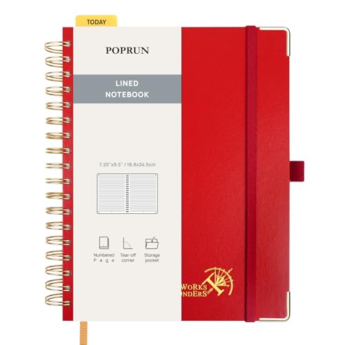 POPRUN Lined Spiral Journal Notebook for Women & Men, B5-7.25 x 9.5in, 220 Pages, 120 GSM College Ruled Notebooks, Hardcover Journals for Work, School, Note Taking Writing, Journaling, Red - color: Red, size: 7.25 x 9.5 inches