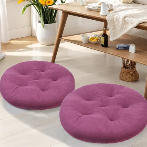 Meditation Floor Pillow Set of 2, Round Large Pillows Seating for Adults, Tufted Corduroy Cushion for Tatami Living Room, 22x22 Inch FP-Purple-R - color: Purple, size: Round