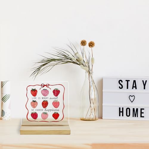 Coquette Strawberry Inspirational Decor Sign, Life is Berry Sweet Inspirational Acrylic Plaque - color: Strawberry