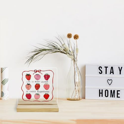 Coquette Strawberry Inspirational Decor Sign, Life is Berry Sweet Inspirational Acrylic Plaque - color: Strawberry