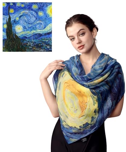 PoeticEHome Cashmere Scarf Wrap 36"x36" - Featherlight & Wrinkle-Free Artistic Square Shawl for Travel & Office, Gift Ready - color: Starry Night - 36"