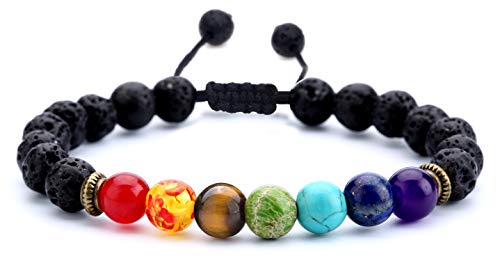 Men Women 8mm Lava Rock Beads Chakra Bracelet Braided Rope Natural Stone Yoga Bracelet Bangle - color: 11-Lava Chakra-21004
