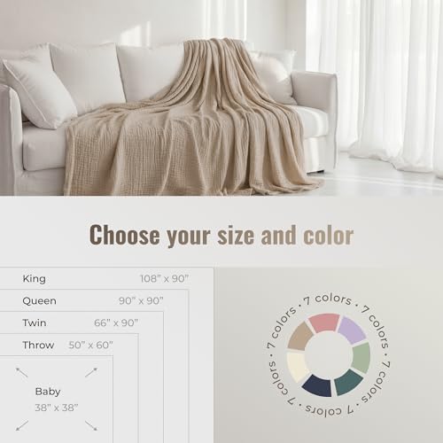 4-Layer Muslin Cotton Bed Blanket Twin Size (66 x 90 inches) – Soft, Breathable, Lightweight All-Season Gauze Blanket, Machine Washable – Tan - color: Tan, size: Twin (66 x 90 inches)