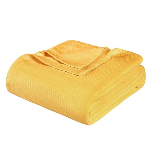 Superior Metro All-Season Cotton Blanket, Woven Blanket for Couch, Bed, Bedding, Farmhouse, Home Essentials, Cute and Cozy Bohemian Blankets, Herringbone Weave, Twin Size, Gold - color: Gold, size: Twin