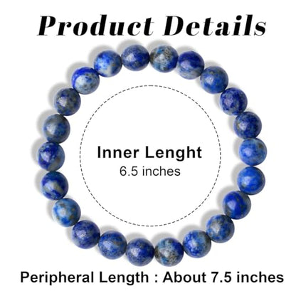 MAIBAOTA Healing Crystal Bracelet for Women Men, 8/4 mm Natural Stone Beaded Bracelets, Jewelry Birthday Gifts, Round Gemstones Stretch Bracelets - color: Blue-Lapis Lazuli, size: 8 mm
