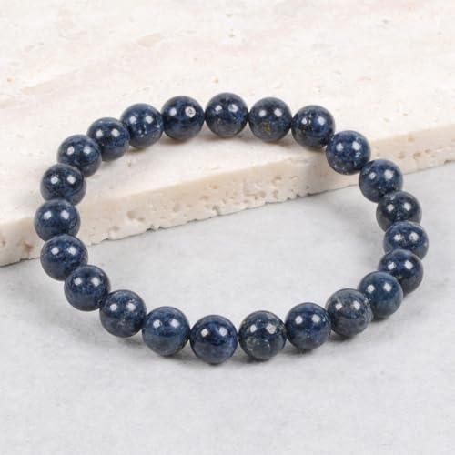 Justinstones Gem Semi Precious Gemstone 8mm Round Beads Stretch Bracelet 7 Inch Unisex - color: Blue Scorzalite Spinel