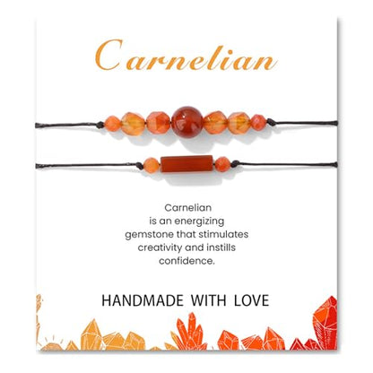 2Pcs Triple Protection Empath Energy Protection Bracelets Black Obsidian and Tiger Eye Evil Eye Carnelian Amethyst Natural Stone Jewelry for Women Men Gifts for Him Her - style: Carnelian