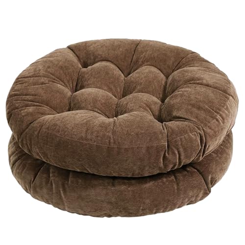 Tiita Outdoor Cushions Square Floor Pillow Thicken Tufted Seat Pad Large Floor Cushion for Yoga Meditation Living Room - color: Round|coffee, size: 2 Count (Pack of 1)