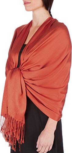 Sakkas Large Soft Silky Pashmina Shawl Wrap Scarf in Solid Colors - color: Rust