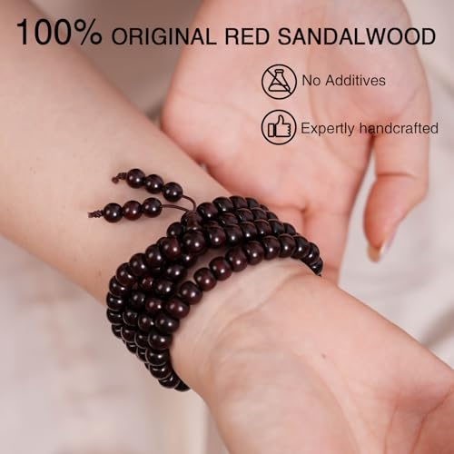 108 Mala Bead Bracelets, Buddha Sandalwood Bracelet, Handmade Prayer Meditation Strand Elastic Necklaces, Comfortable for Daily Wear Yoga Gift for Men Women - color: 6x8 mm