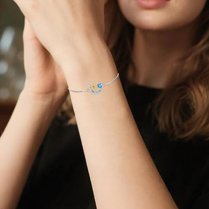 925 Sterling Silver Moon and Sun Star Adjustable Link Bracelet for Women with 12 Month Birthstone Birthday Jewelry - style: 12 - Dec.