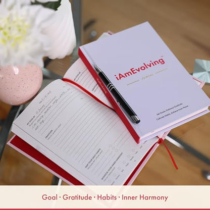 Daily Gratitude, Goal Setting & Habit Tracker Journal for Women & Men with 9-Point Emotional Wellness Scale — iAmEvolving™ 288-Page Hardcover Personal Growth Planner (Black Cover) - color: Black
