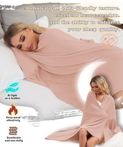 Tencel Cashmere Shawl Wraps for Women,Pashmina Stole Airplane Travel Wool Scarf Blanket Wrap Lightweight UPF 50+ - color: Pink