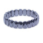 Keleny Semi Precious Stones 14mm Faceted Oval Beads Crystal Rock Elastic Bangle 7.5 Inch - color: Black Hematite