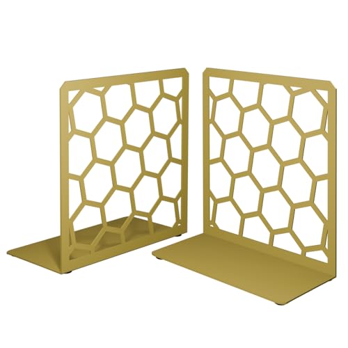 GEOMOD Geometric Honeycomb Gold Metal Bookends Decorative - Tall Sturdy Book Ends for Shelves - Modern Heavy Duty Bookend Stopper - Office or Home Book Shelf Book Holder - 6x3.25x6.25 Inches - 1 Pair - color: Gold, size: 1 Pair