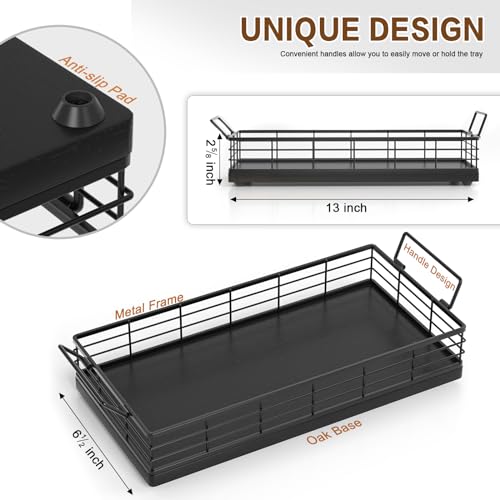Toilet Paper Basket, 13 Inch Oak and Iron Tank Tray Top of Toilet Storage Toiletries Organizer for Bathroom, Living Room and Kitchen (Black) - color: Black
