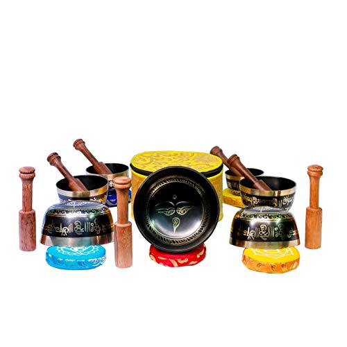 Chakra Healing Tibetan Singing Bowl Sets 7 Sets of Meditation Bowls From Nepal (Black painted)