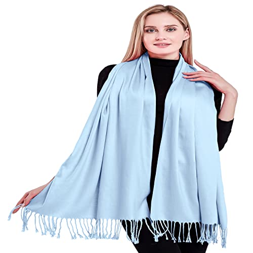 CJ Apparel Solid Color Tassels Design Nepalese Shawl Scarf Wrap Stole Throw Head Wrap Pashmina Gift Hand Made in Nepal New - color: Baby Blue A1002